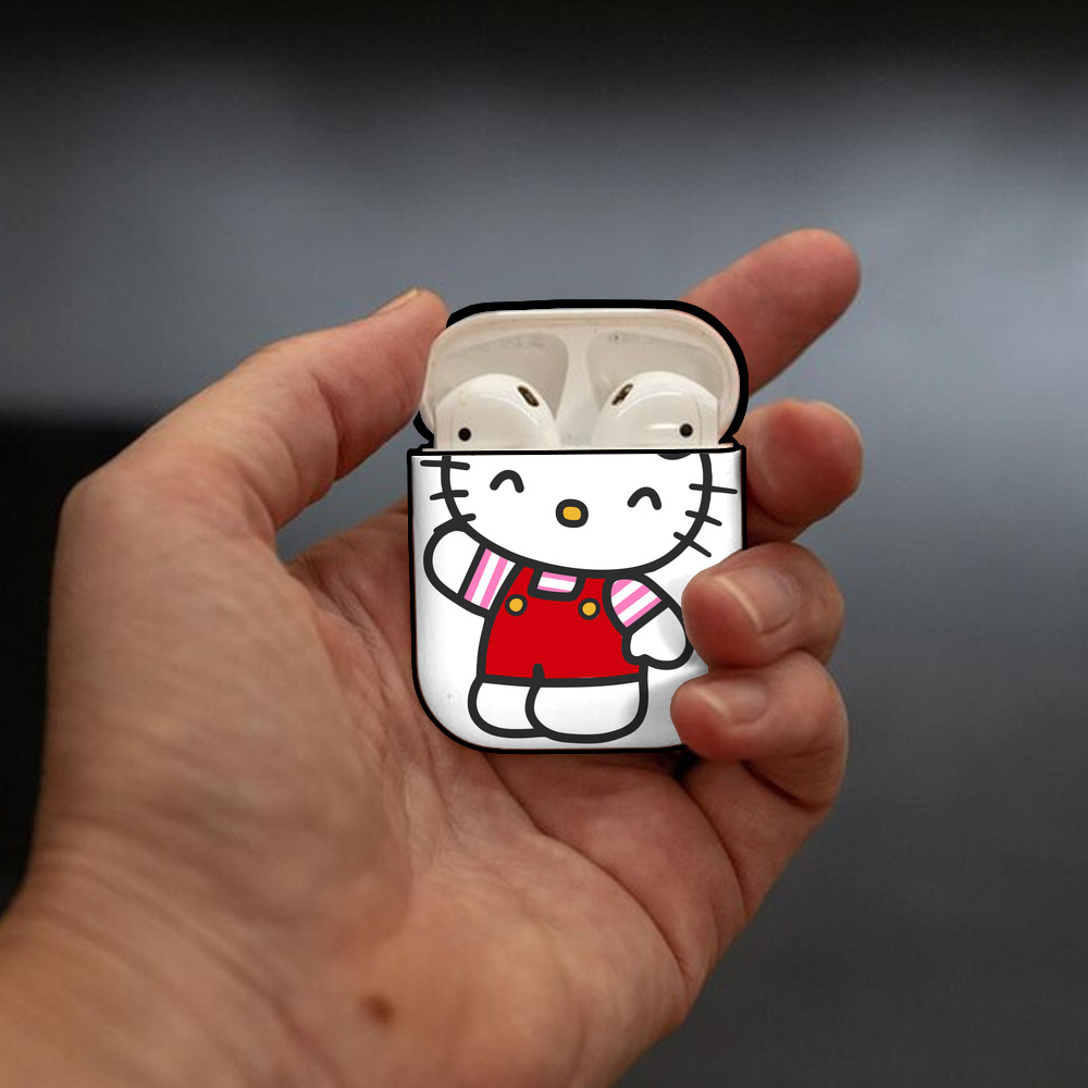 Hello Kitty ハローキティ AirPods 第2世代保護ケース ハードシェル ブラック 耐衝撃・防指紋・カラビナ付き