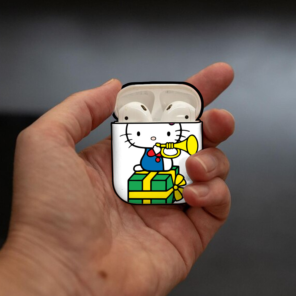 Hello Kitty ハローキティ AirPods 第2世代保護ケース ハードシェル ブラック 耐衝撃・防指紋・カラビナ付き