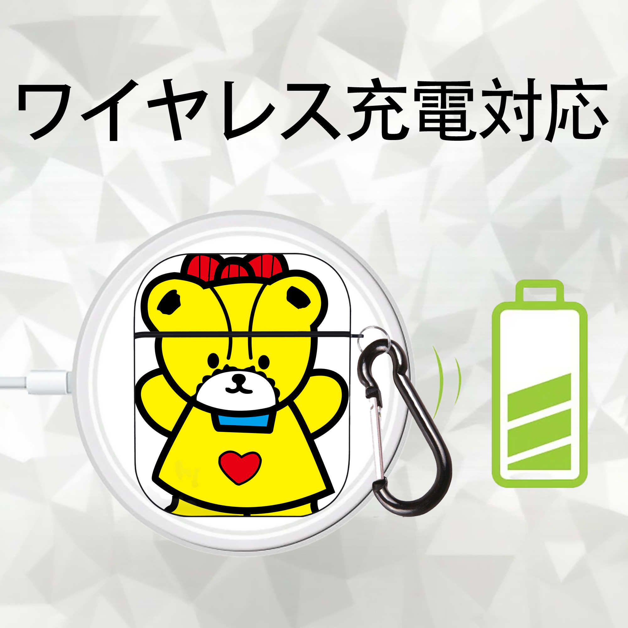 Hello Kitty ハローキティ AirPods 第2世代保護ケース ハードシェル ブラック 耐衝撃・防指紋・カラビナ付き