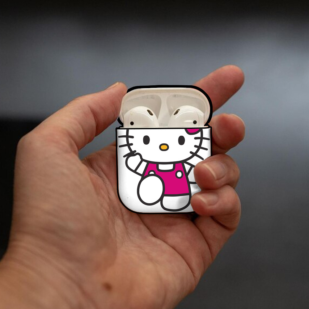 Hello Kitty ハローキティ AirPods 第2世代保護ケース ハードシェル ブラック 耐衝撃・防指紋・カラビナ付き