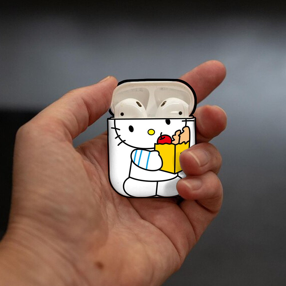 Hello Kitty ハローキティ AirPods 第2世代保護ケース ハードシェル ブラック 耐衝撃・防指紋・カラビナ付き