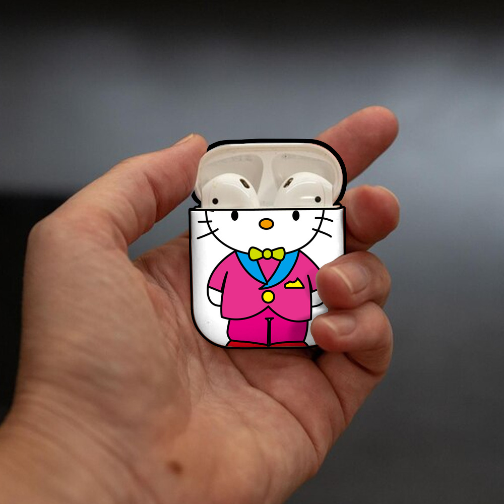Hello Kitty ハローキティ AirPods 第2世代保護ケース ハードシェル ブラック 耐衝撃・防指紋・カラビナ付き