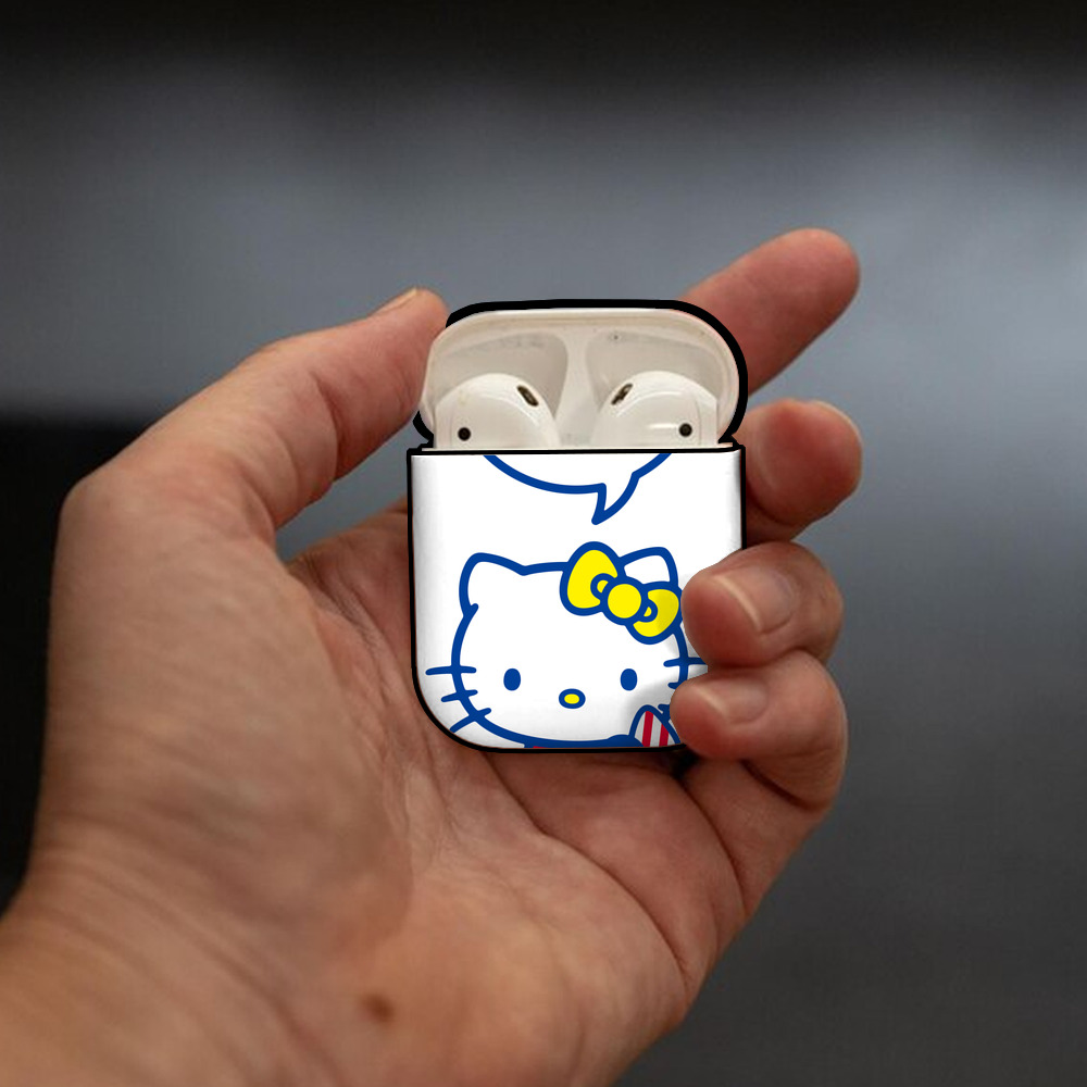 Hello Kitty ハローキティ AirPods 第2世代保護ケース ハードシェル ブラック 耐衝撃・防指紋・カラビナ付き