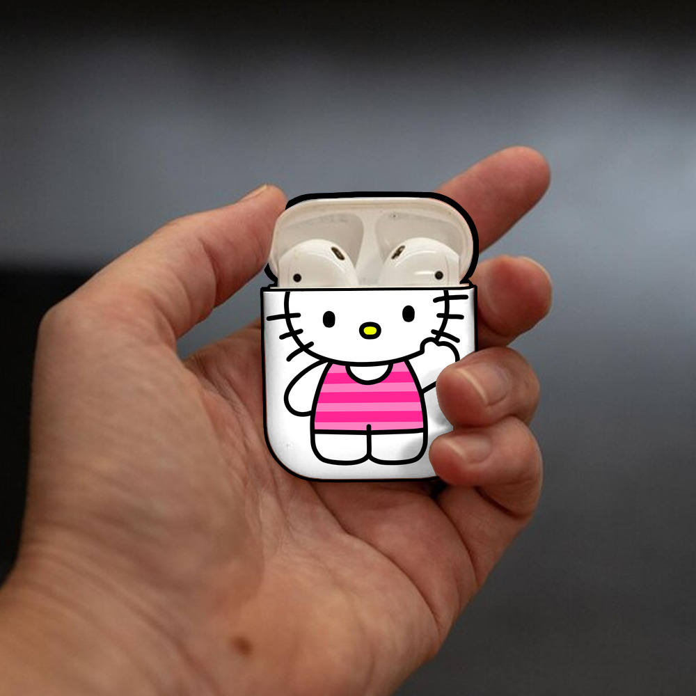 Hello Kitty ハローキティ AirPods 第2世代保護ケース ハードシェル ブラック 耐衝撃・防指紋・カラビナ付き