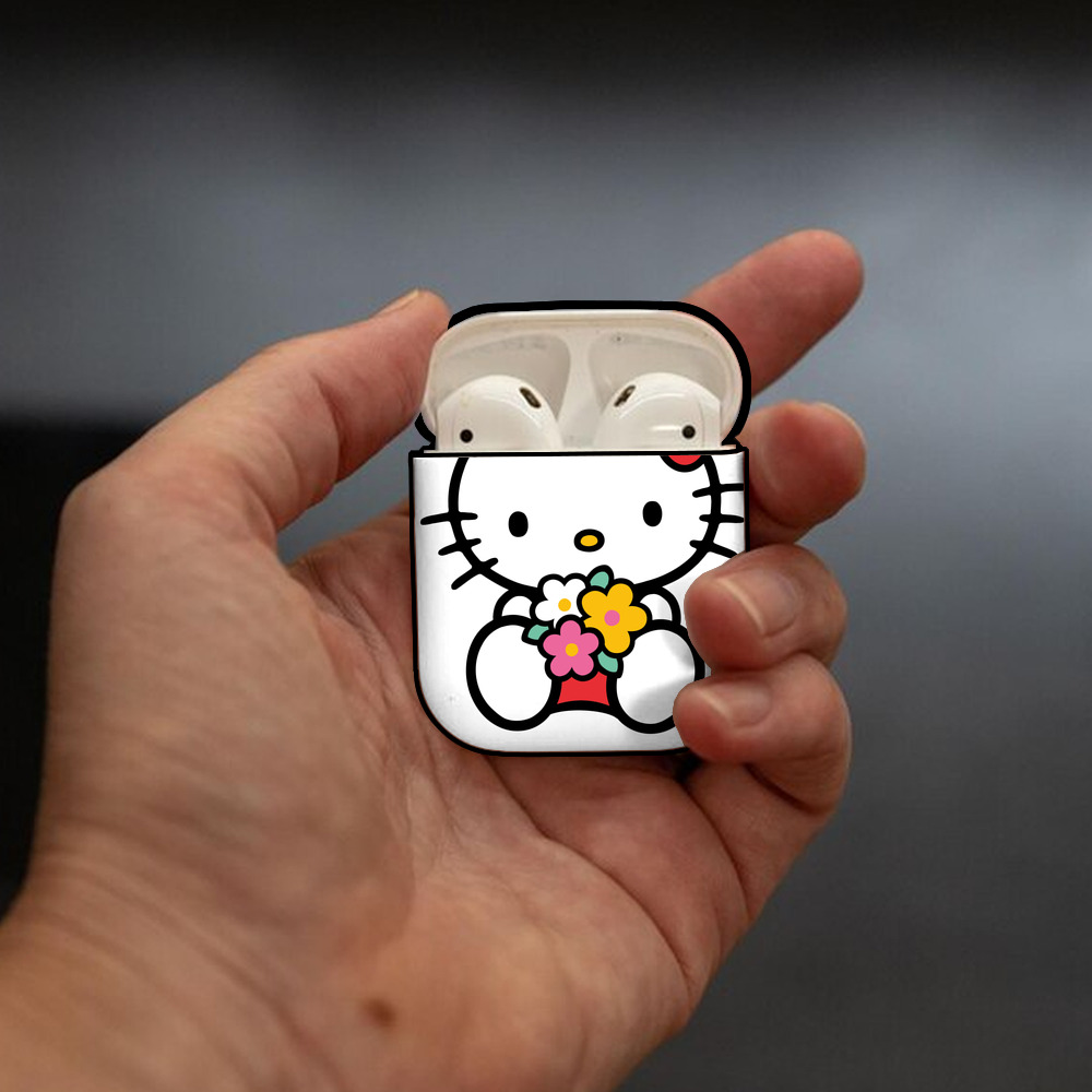 Hello Kitty ハローキティ AirPods 第2世代保護ケース ハードシェル ブラック 耐衝撃・防指紋・カラビナ付き