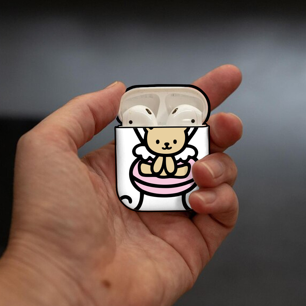 Hello Kitty ハローキティ AirPods 第2世代保護ケース ハードシェル ブラック 耐衝撃・防指紋・カラビナ付き