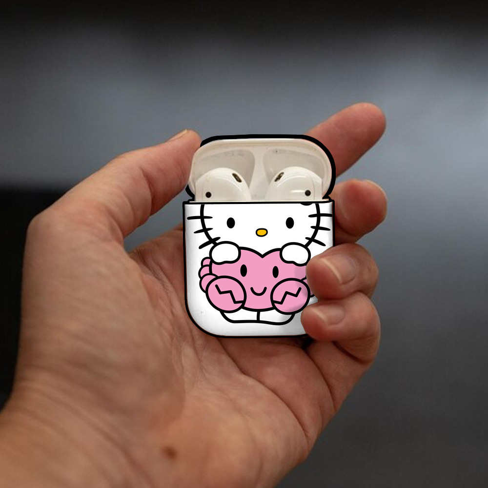 Hello Kitty ハローキティ AirPods 第2世代保護ケース ハードシェル ブラック 耐衝撃・防指紋・カラビナ付き
