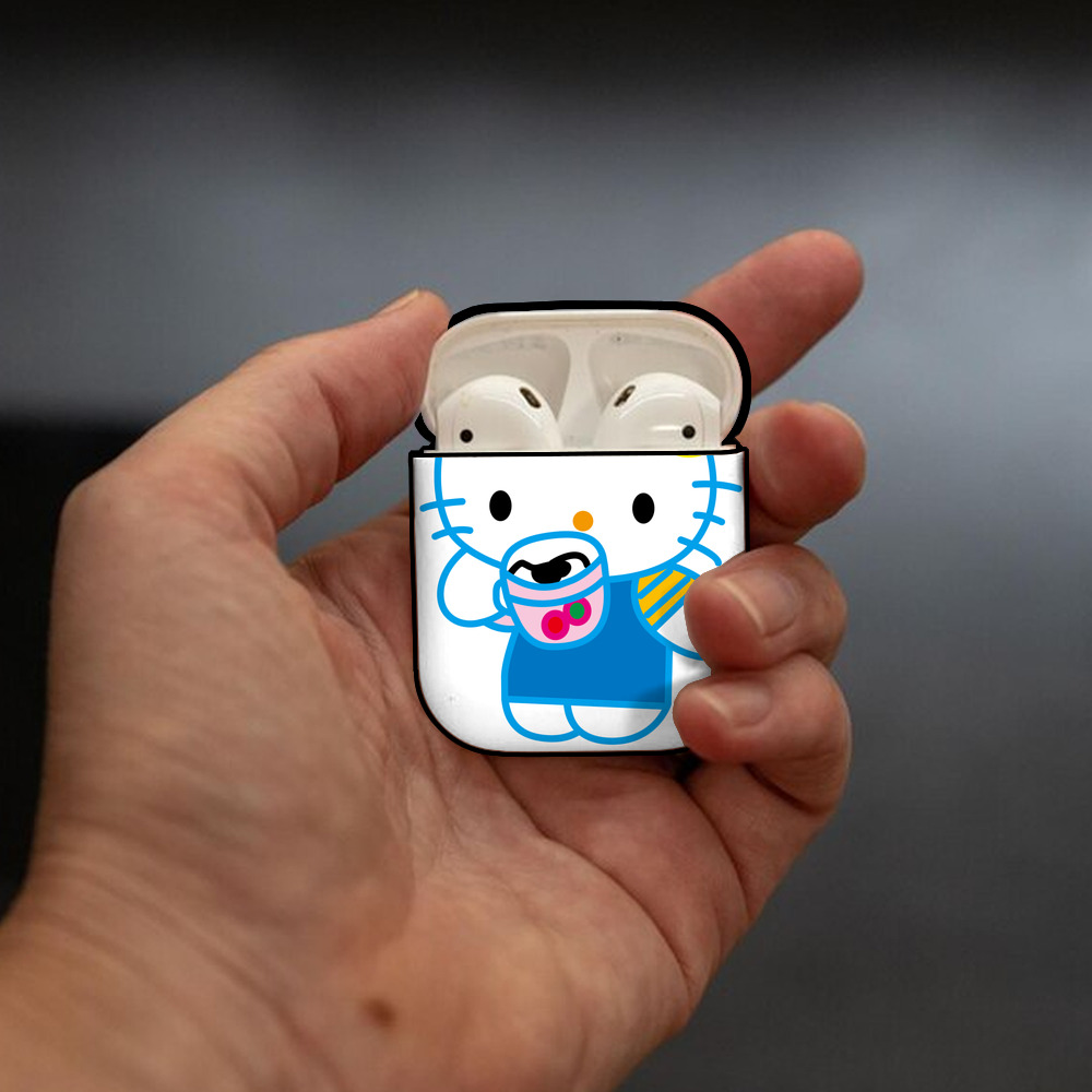 Hello Kitty ハローキティ AirPods 第2世代保護ケース ハードシェル ブラック 耐衝撃・防指紋・カラビナ付き