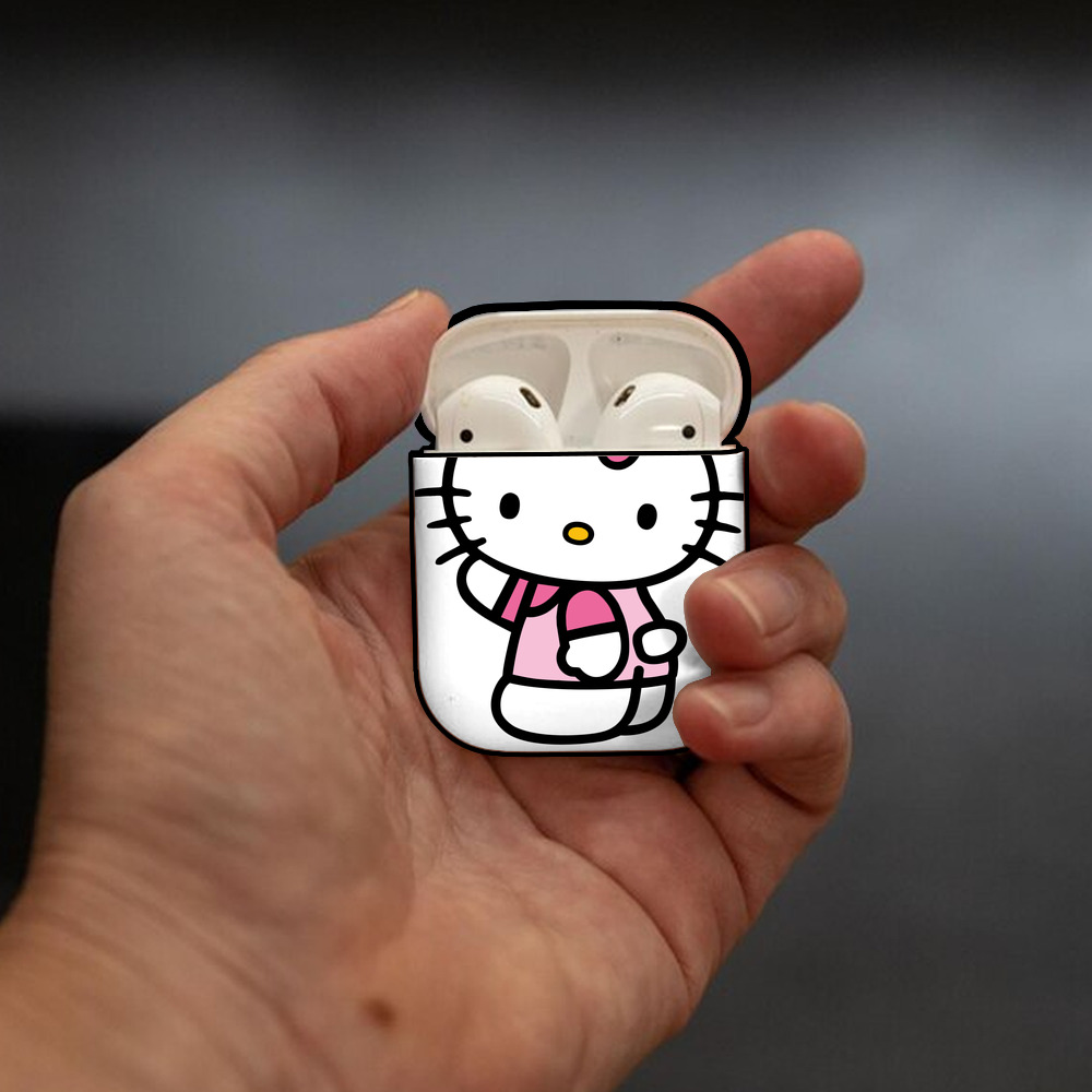 Hello Kitty ハローキティ AirPods 第2世代保護ケース ハードシェル ブラック 耐衝撃・防指紋・カラビナ付き