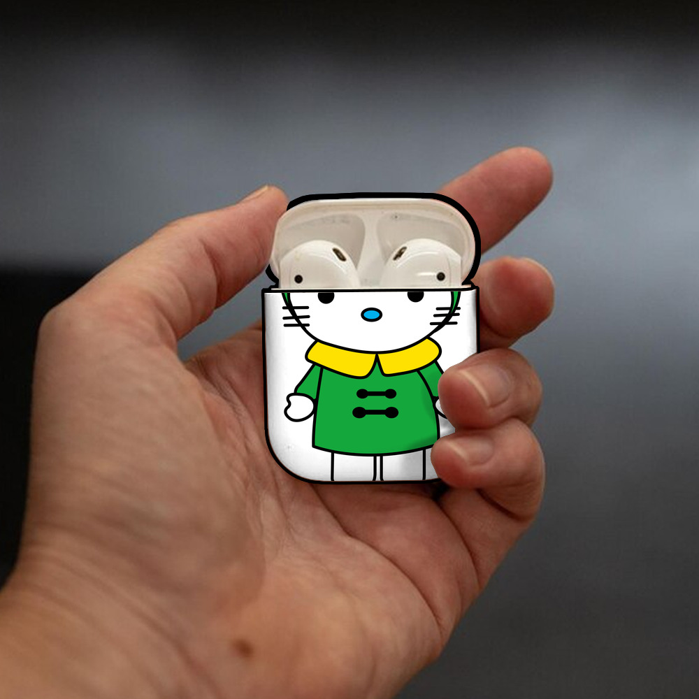 Hello Kitty ハローキティ AirPods 第2世代保護ケース ハードシェル ブラック 耐衝撃・防指紋・カラビナ付き