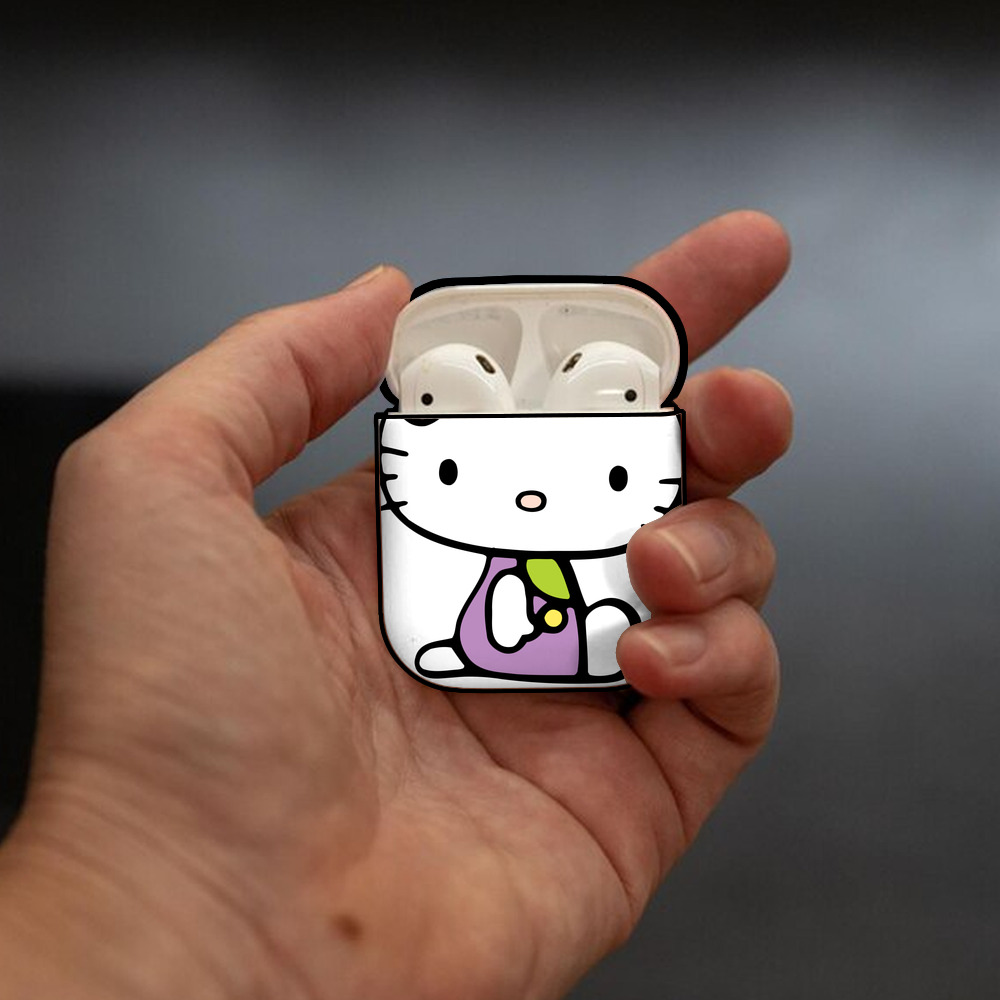 Hello Kitty ハローキティ AirPods 第2世代保護ケース ハードシェル ブラック 耐衝撃・防指紋・カラビナ付き