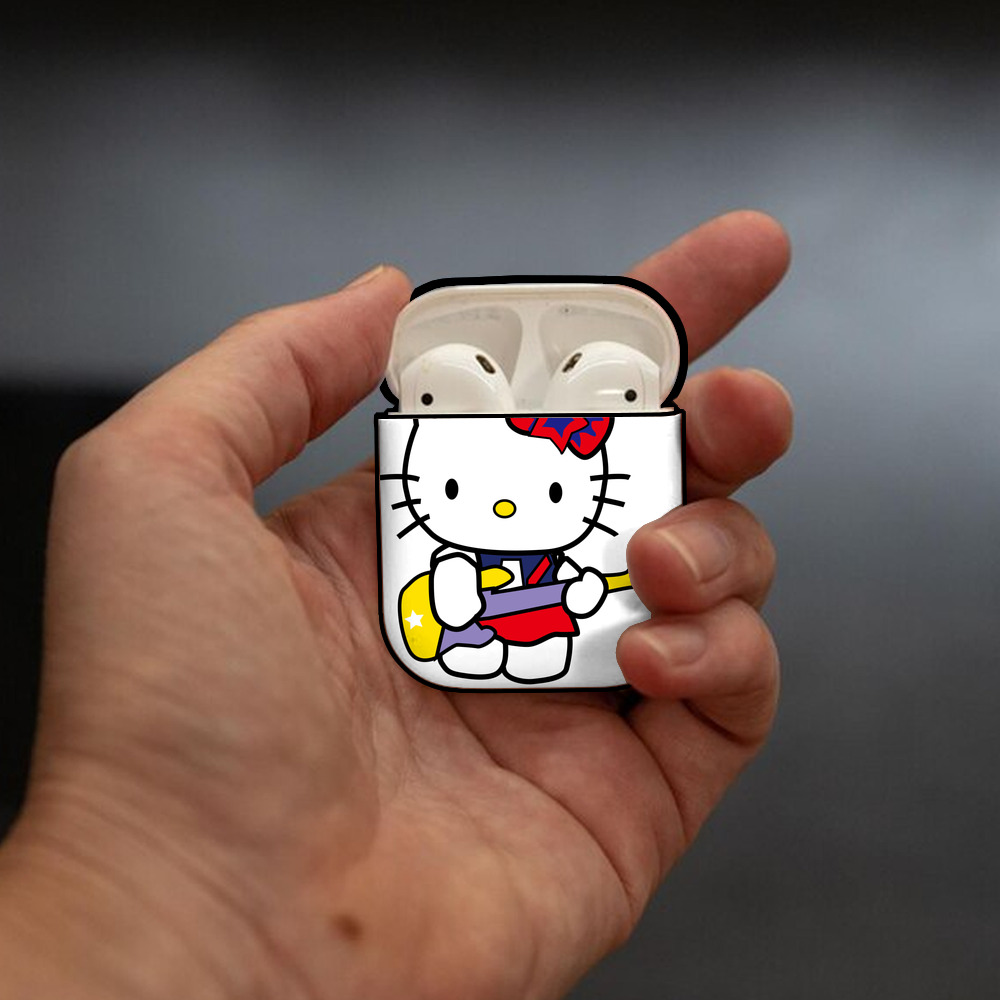 Hello Kitty ハローキティ AirPods 第2世代保護ケース ハードシェル ブラック 耐衝撃・防指紋・カラビナ付き