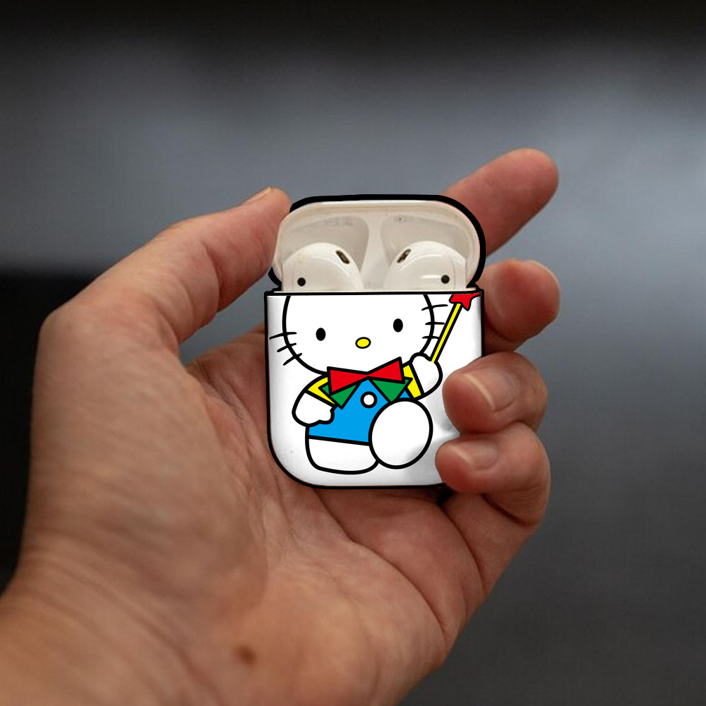 Hello Kitty ハローキティ AirPods 第2世代保護ケース ハードシェル ブラック 耐衝撃・防指紋・カラビナ付き