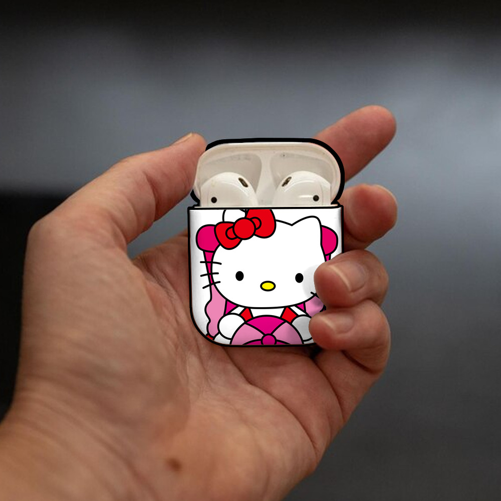 Hello Kitty ハローキティ AirPods 第2世代保護ケース ハードシェル ブラック 耐衝撃・防指紋・カラビナ付き