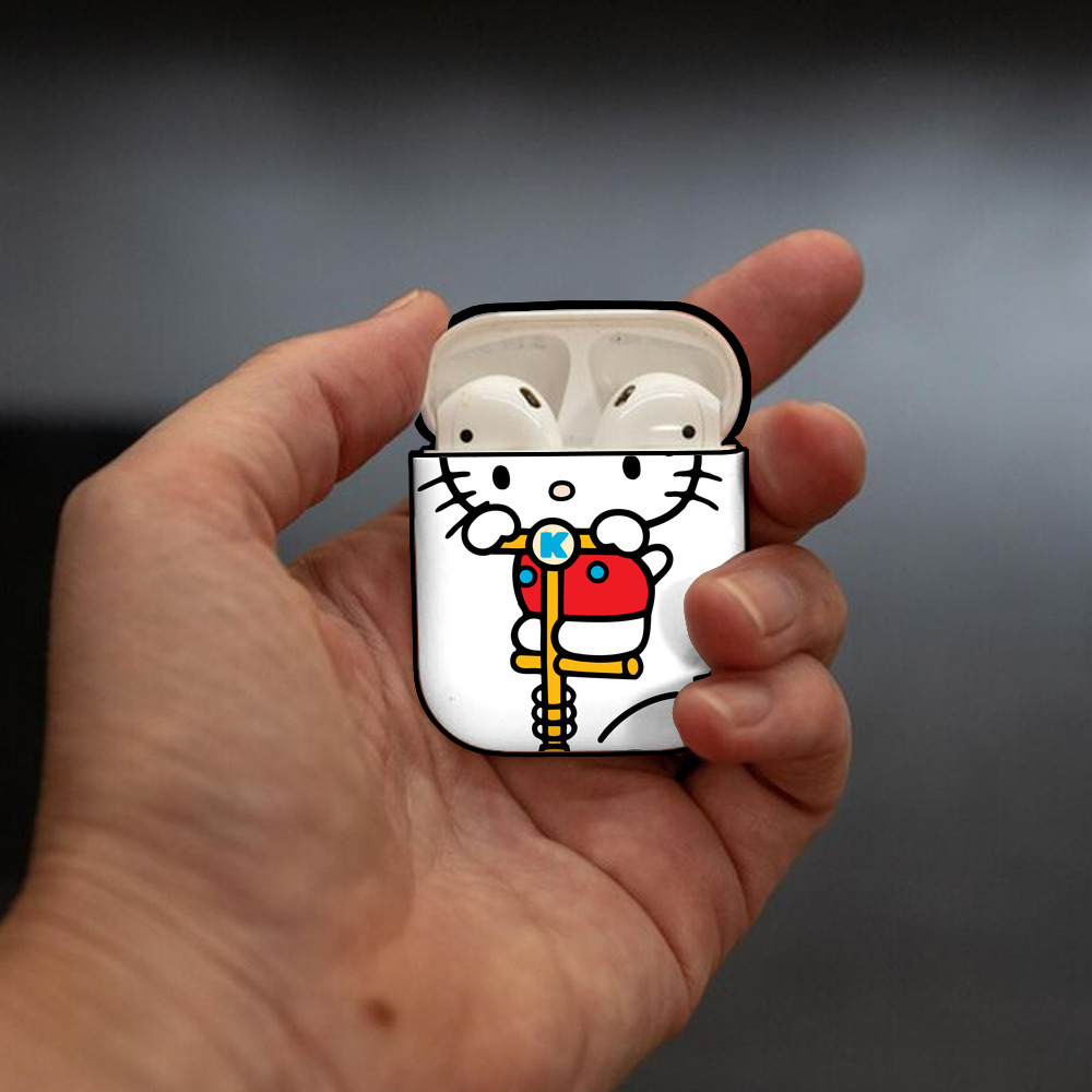 Hello Kitty ハローキティ AirPods 第2世代保護ケース ハードシェル ブラック 耐衝撃・防指紋・カラビナ付き