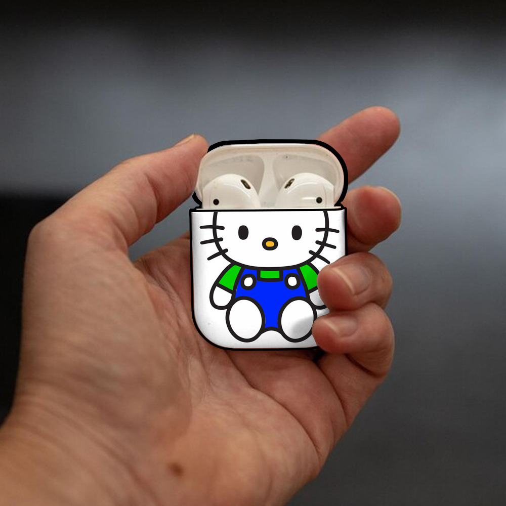 Hello Kitty ハローキティ AirPods 第2世代保護ケース ハードシェル ブラック 耐衝撃・防指紋・カラビナ付き
