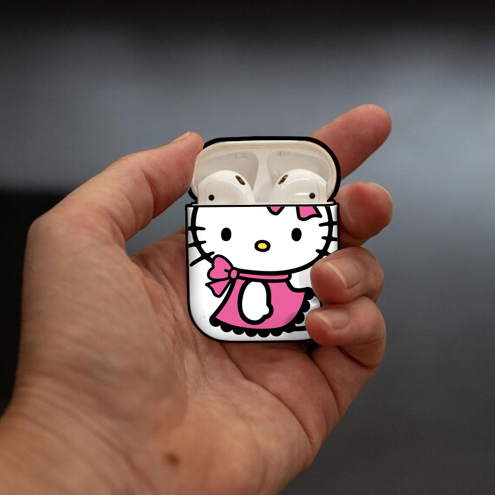 Hello Kitty ハローキティ AirPods 第2世代保護ケース ハードシェル ブラック 耐衝撃・防指紋・カラビナ付き
