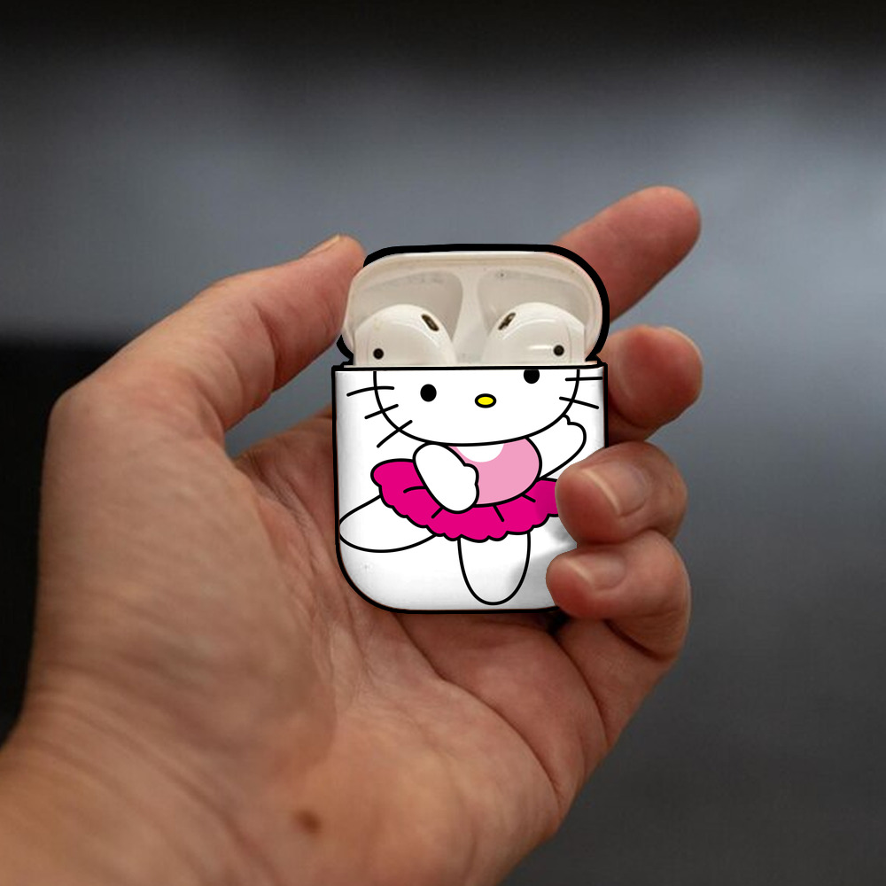 Hello Kitty ハローキティ AirPods 第2世代保護ケース ハードシェル ブラック 耐衝撃・防指紋・カラビナ付き