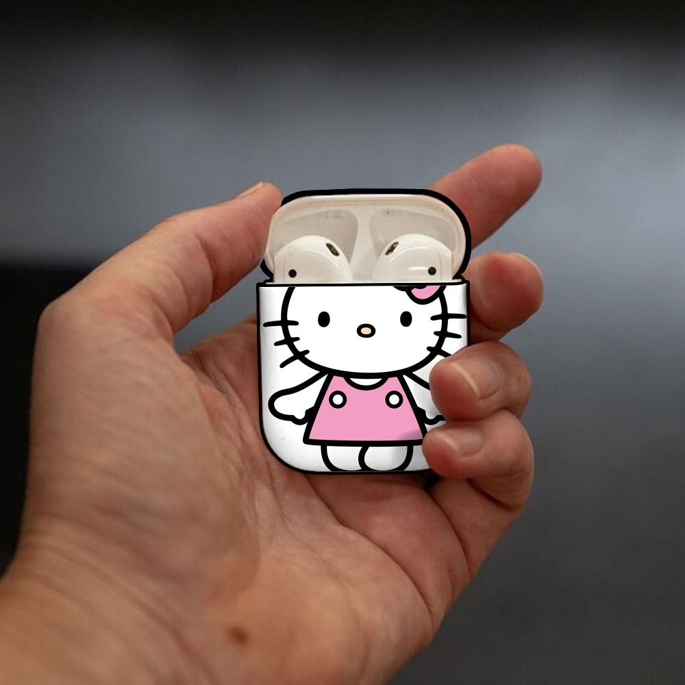 Hello Kitty ハローキティ AirPods 第2世代保護ケース ハードシェル ブラック 耐衝撃・防指紋・カラビナ付き