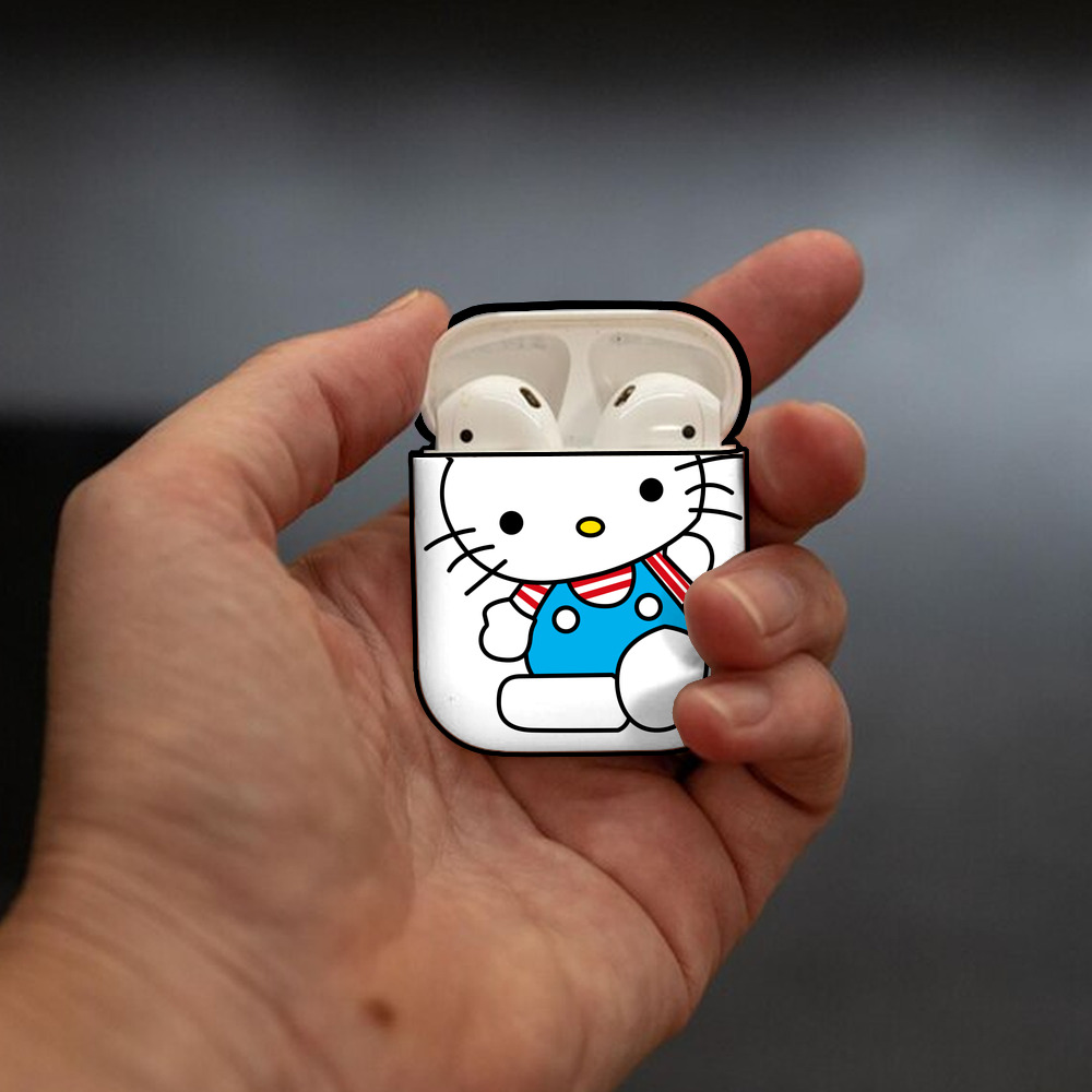 Hello Kitty ハローキティ AirPods 第2世代保護ケース ハードシェル ブラック 耐衝撃・防指紋・カラビナ付き