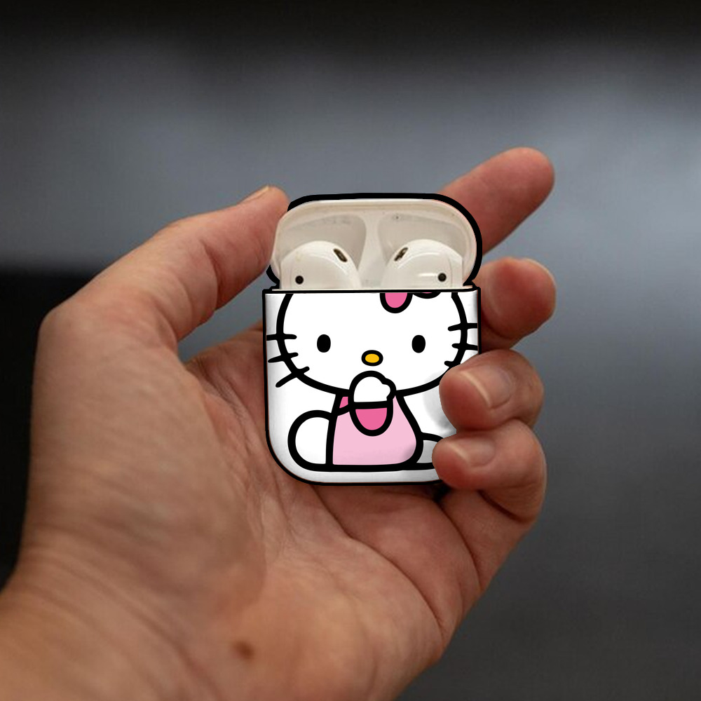Hello Kitty ハローキティ AirPods 第2世代保護ケース ハードシェル ブラック 耐衝撃・防指紋・カラビナ付き
