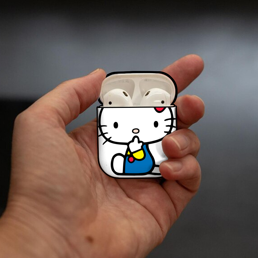 Hello Kitty ハローキティ AirPods 第2世代保護ケース ハードシェル ブラック 耐衝撃・防指紋・カラビナ付き