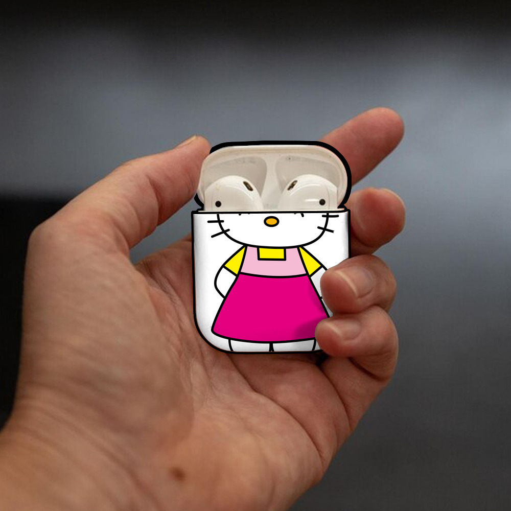 Hello Kitty ハローキティ AirPods 第2世代保護ケース ハードシェル ブラック 耐衝撃・防指紋・カラビナ付き