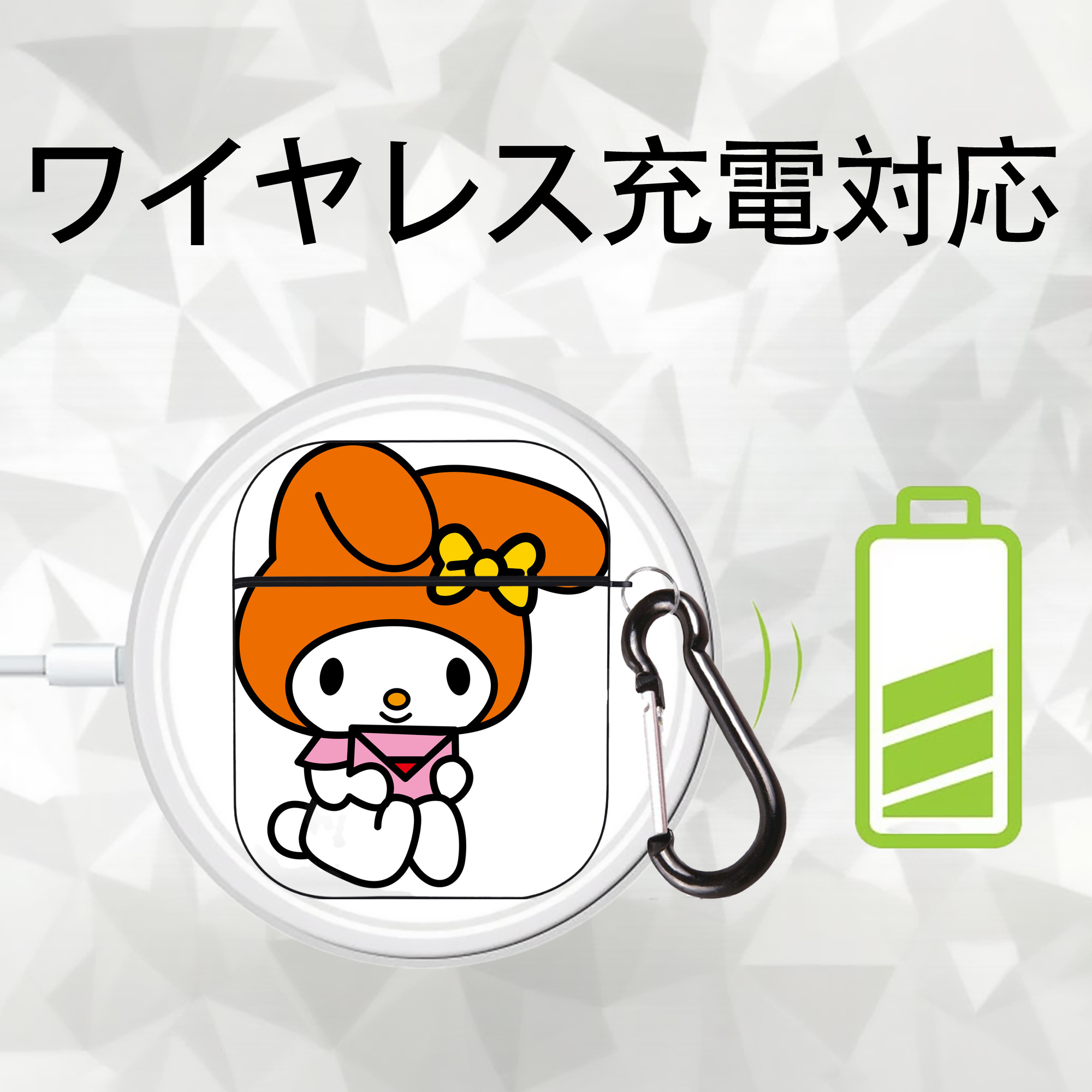 Hello Kitty ハローキティ AirPods 第2世代保護ケース ハードシェル ブラック 耐衝撃・防指紋・カラビナ付き