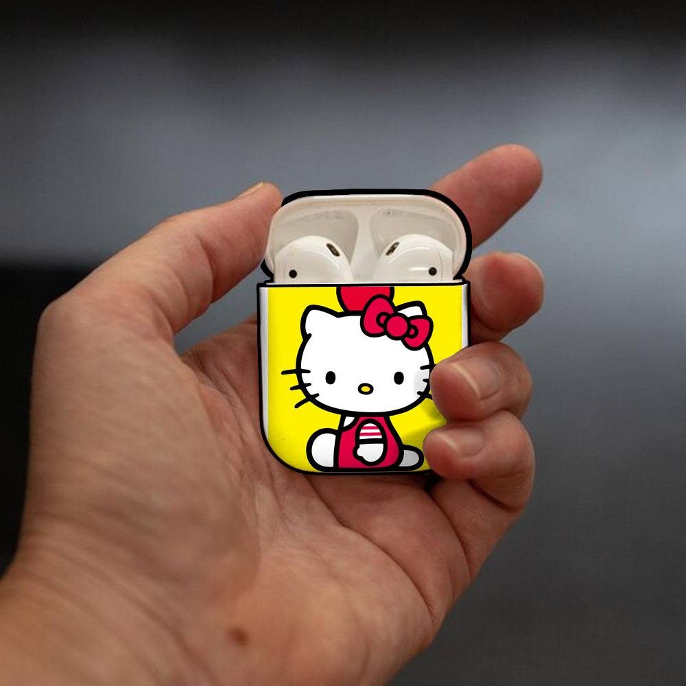 Hello Kitty ハローキティ AirPods 第2世代保護ケース ハードシェル ブラック 耐衝撃・防指紋・カラビナ付き