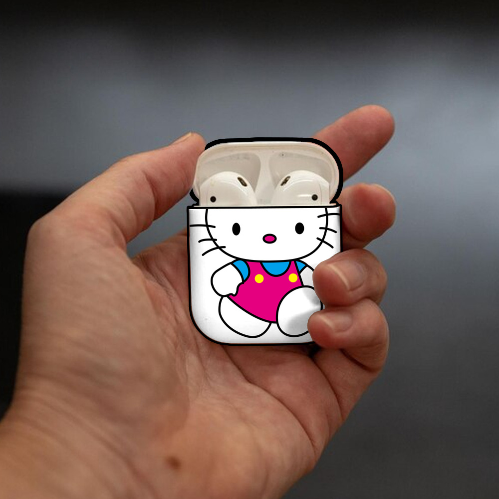Hello Kitty ハローキティ AirPods 第2世代保護ケース ハードシェル ブラック 耐衝撃・防指紋・カラビナ付き