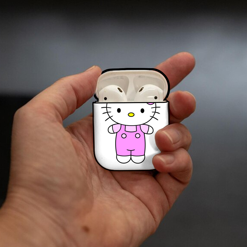 Hello Kitty ハローキティ AirPods 第2世代保護ケース ハードシェル ブラック 耐衝撃・防指紋・カラビナ付き