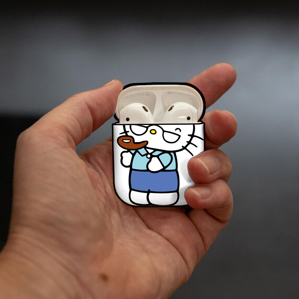 Hello Kitty ハローキティ AirPods 第2世代保護ケース ハードシェル ブラック 耐衝撃・防指紋・カラビナ付き