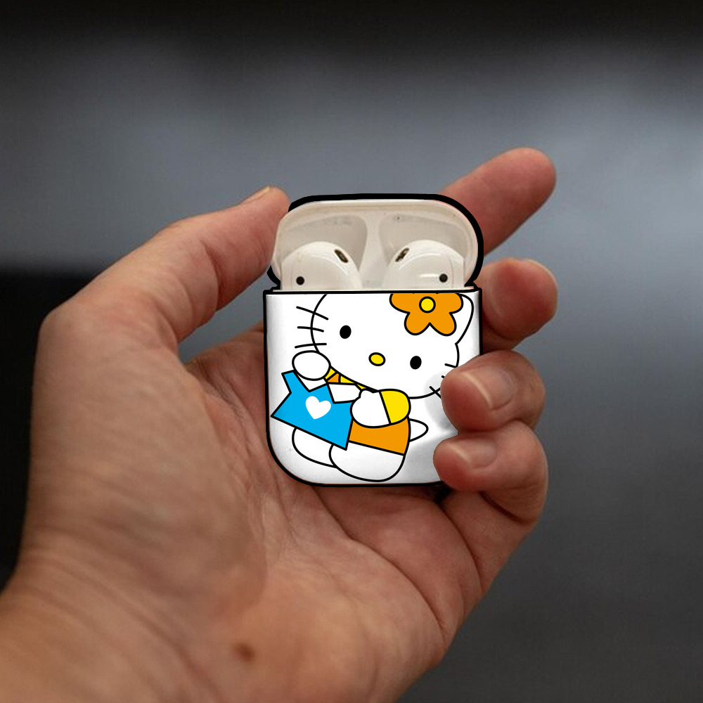 Hello Kitty ハローキティ AirPods 第2世代保護ケース ハードシェル ブラック 耐衝撃・防指紋・カラビナ付き