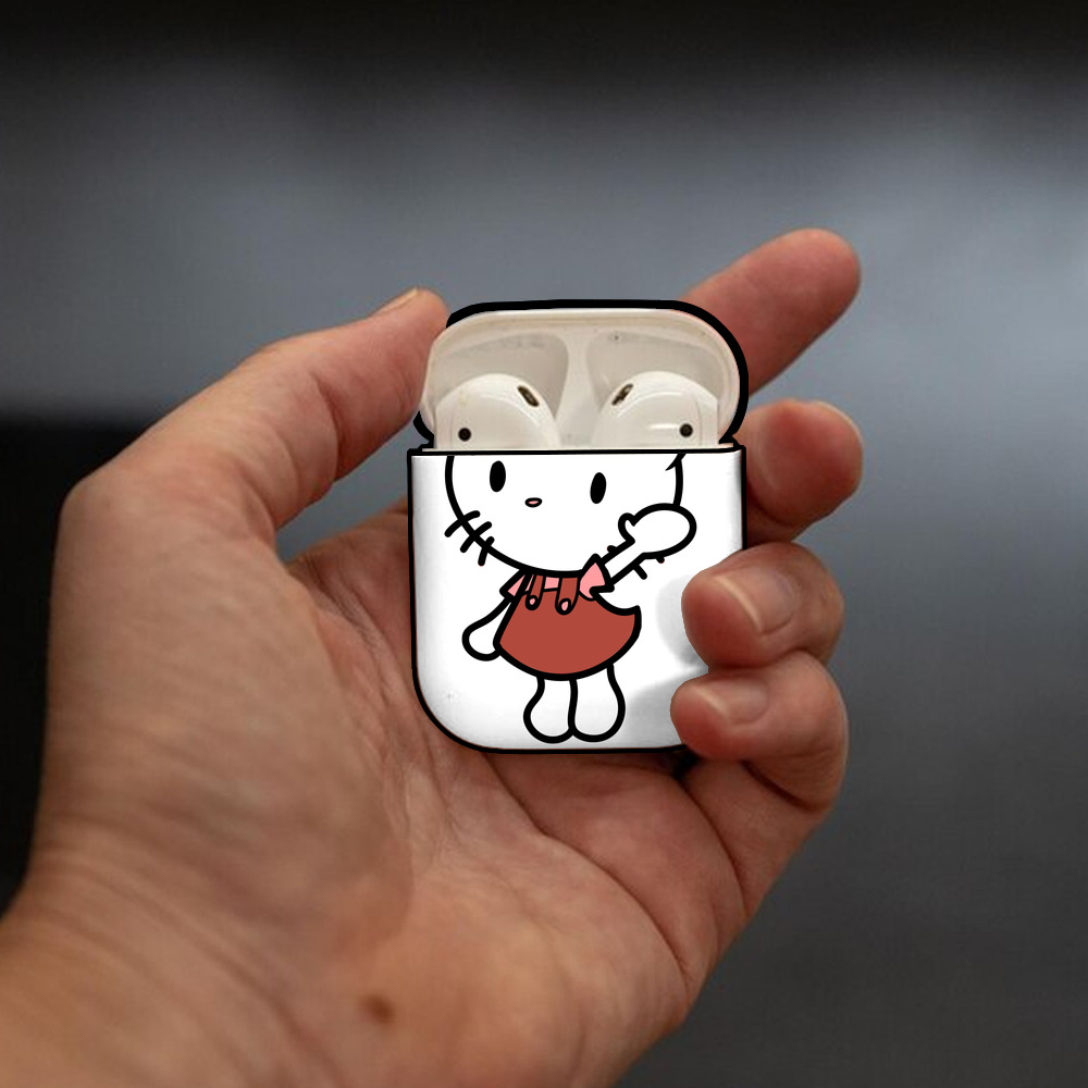 Hello Kitty ハローキティ AirPods 第2世代保護ケース ハードシェル ブラック 耐衝撃・防指紋・カラビナ付き