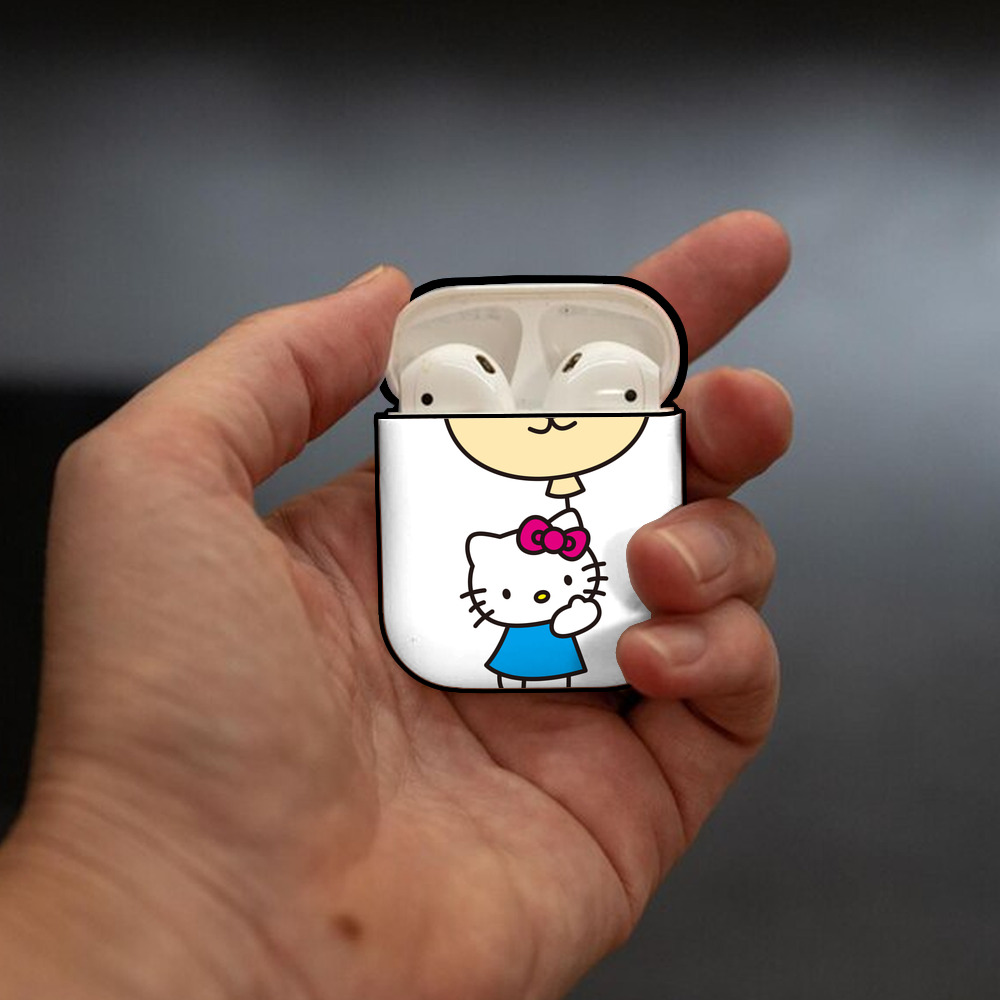 Hello Kitty ハローキティ AirPods 第2世代保護ケース ハードシェル ブラック 耐衝撃・防指紋・カラビナ付き