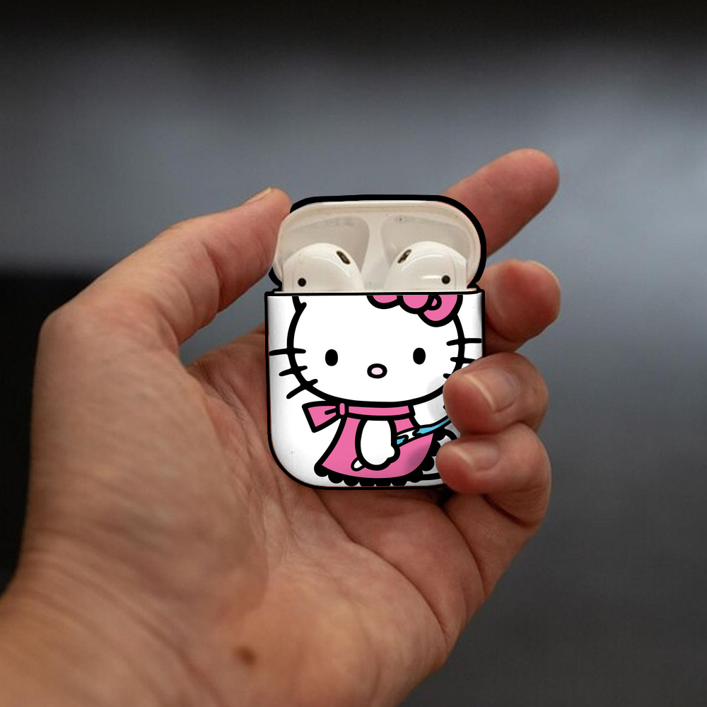 Hello Kitty ハローキティ AirPods 第2世代保護ケース ハードシェル ブラック 耐衝撃・防指紋・カラビナ付き