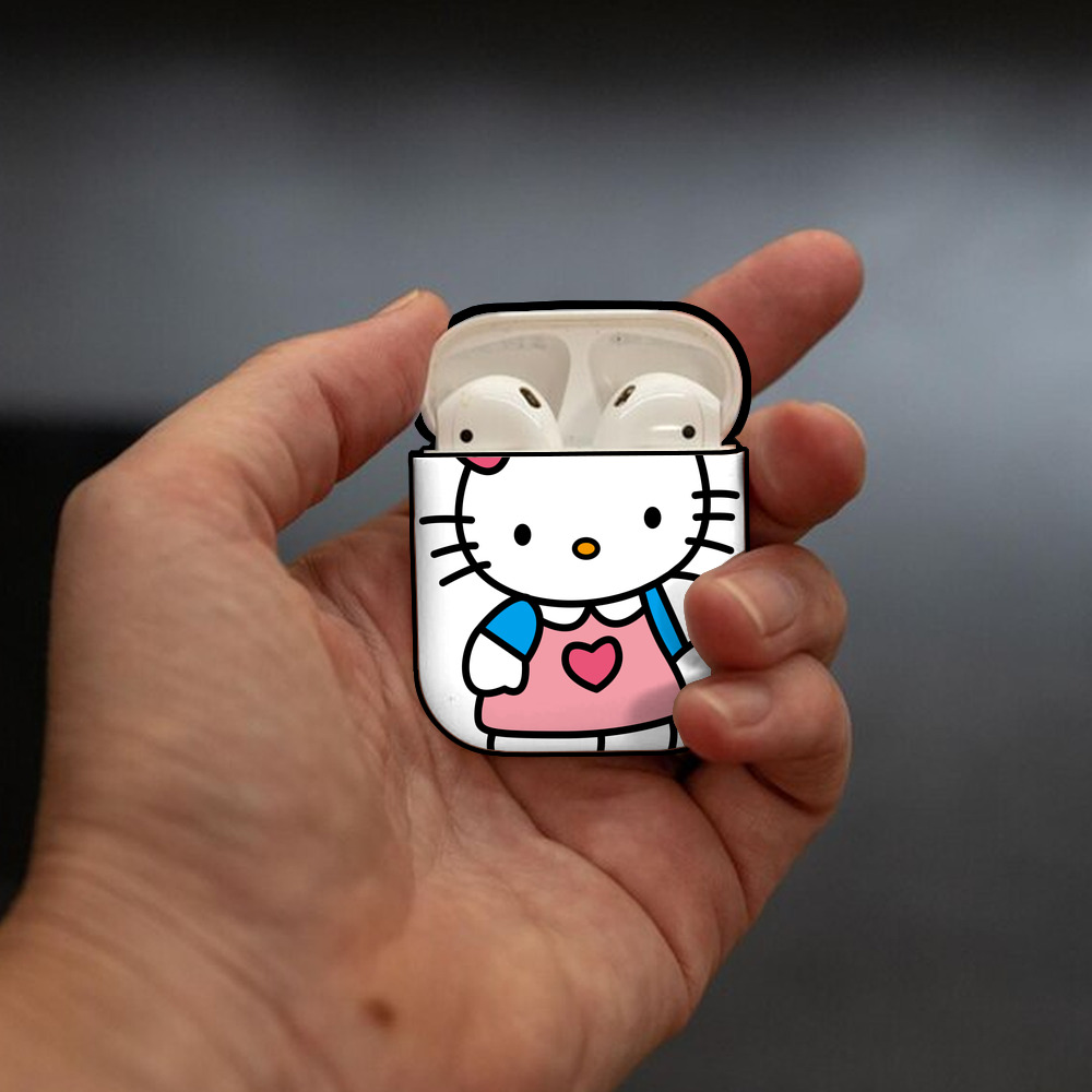 Hello Kitty ハローキティ AirPods 第2世代保護ケース ハードシェル ブラック 耐衝撃・防指紋・カラビナ付き
