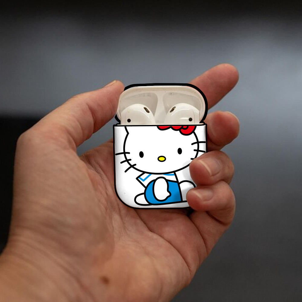 Hello Kitty ハローキティ AirPods 第2世代保護ケース ハードシェル ブラック 耐衝撃・防指紋・カラビナ付き