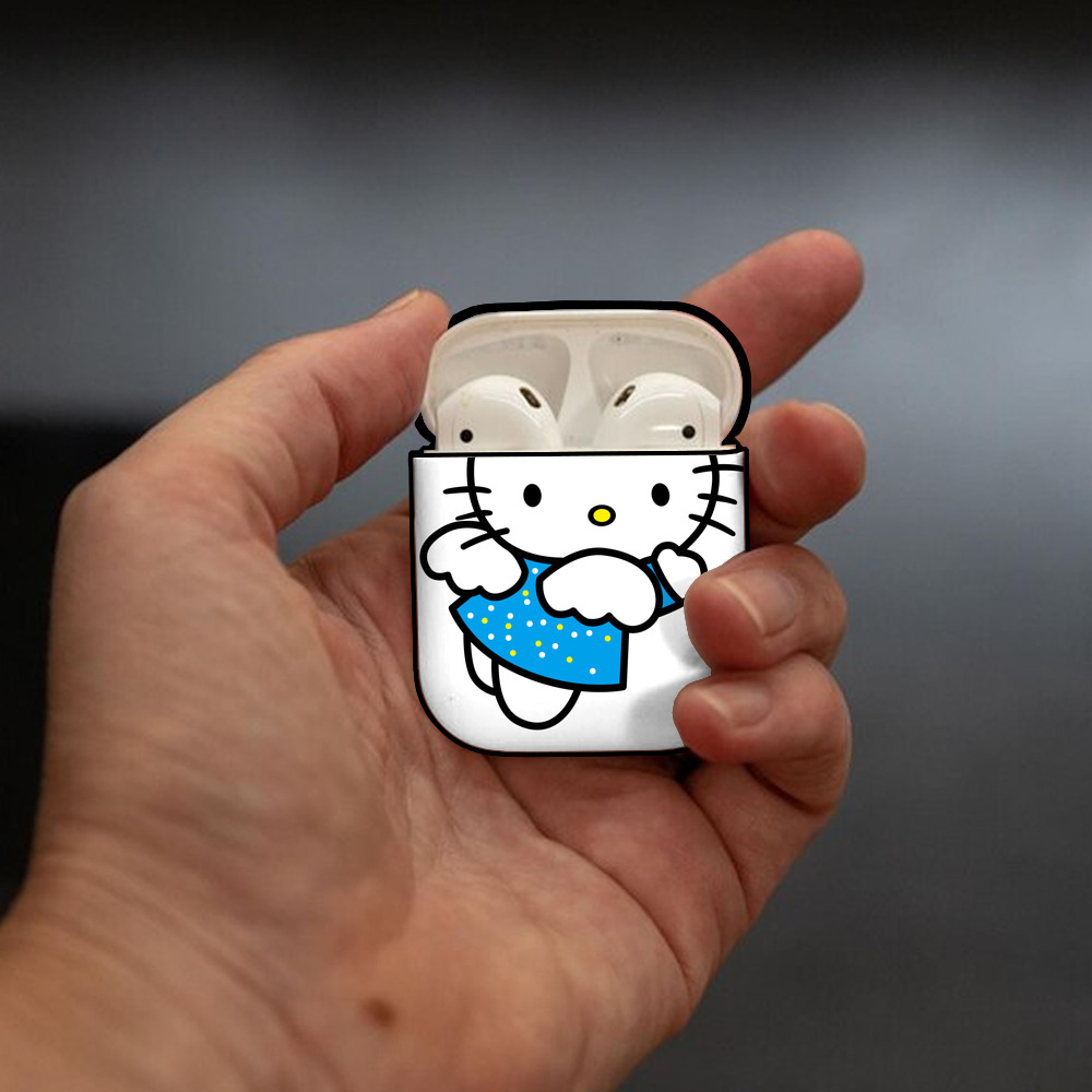 Hello Kitty ハローキティ AirPods 第2世代保護ケース ハードシェル ブラック 耐衝撃・防指紋・カラビナ付き