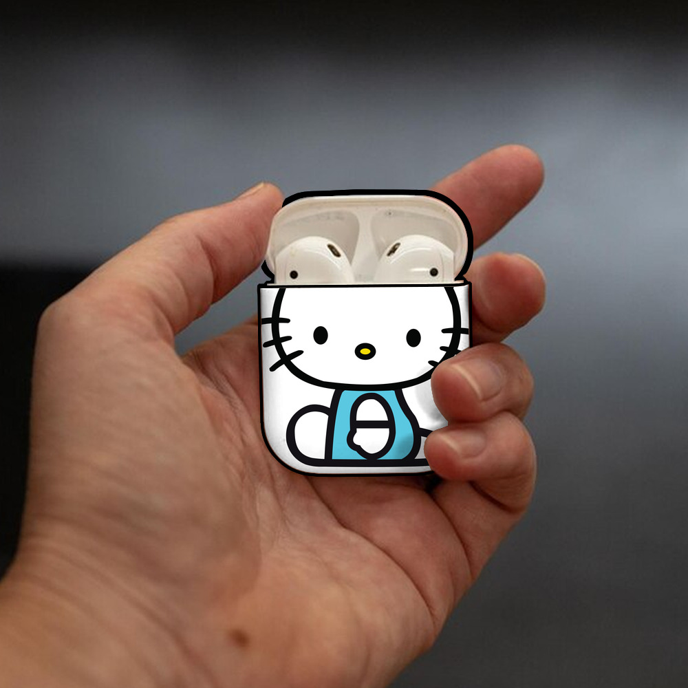 Hello Kitty ハローキティ AirPods 第2世代保護ケース ハードシェル ブラック 耐衝撃・防指紋・カラビナ付き