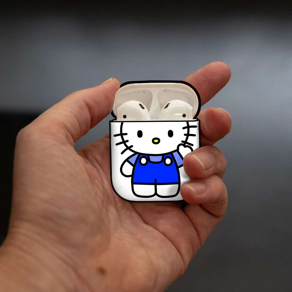 Hello Kitty ハローキティ AirPods 第2世代保護ケース ハードシェル ブラック 耐衝撃・防指紋・カラビナ付き