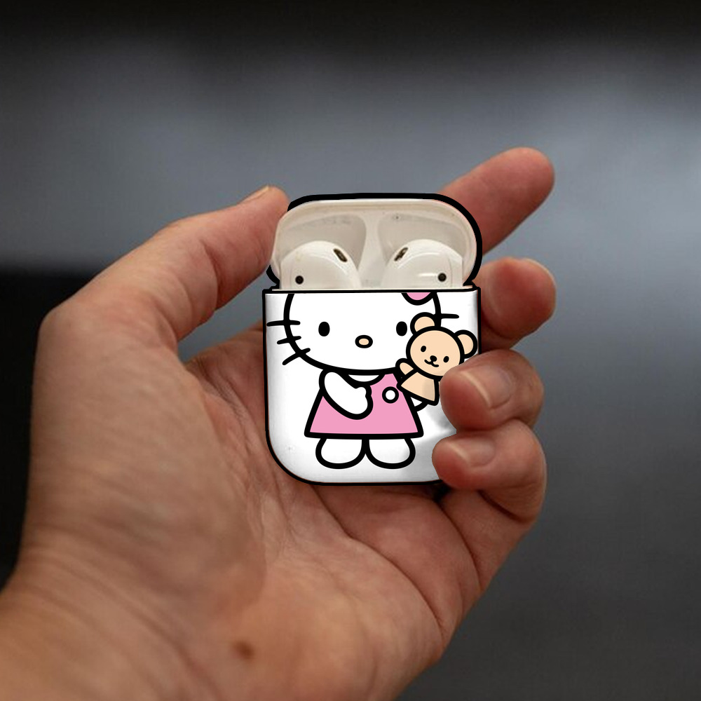Hello Kitty ハローキティ AirPods 第2世代保護ケース ハードシェル ブラック 耐衝撃・防指紋・カラビナ付き