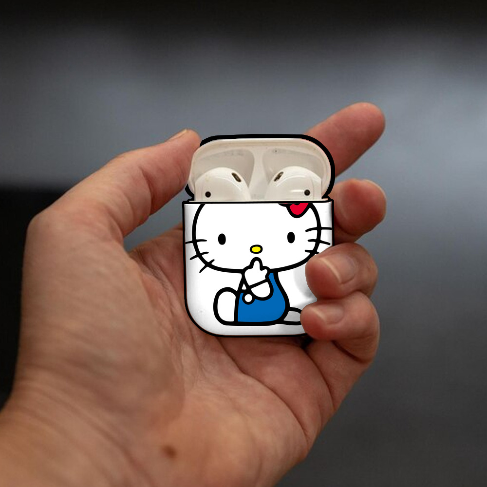 Hello Kitty ハローキティ AirPods 第2世代保護ケース ハードシェル ブラック 耐衝撃・防指紋・カラビナ付き