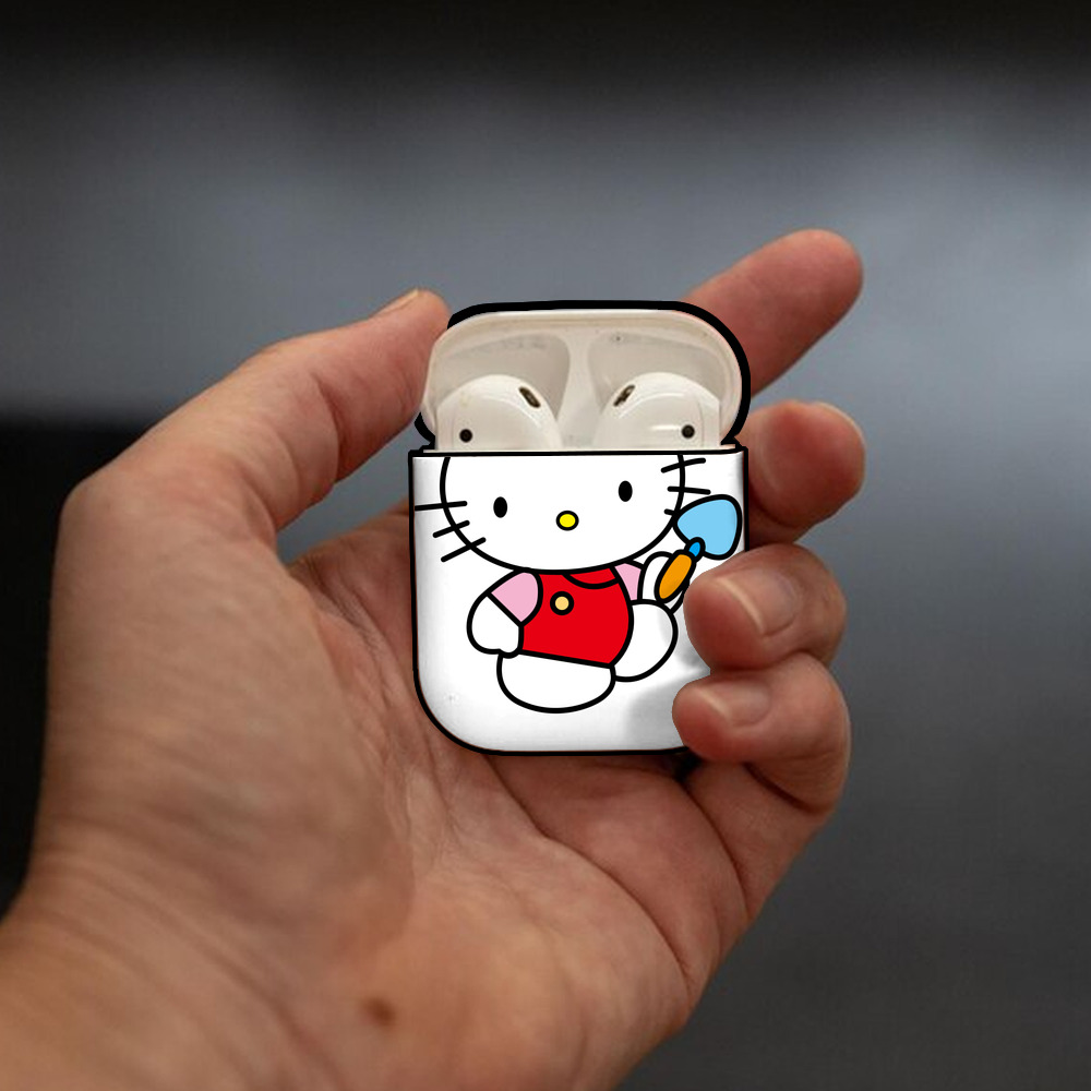 Hello Kitty ハローキティ AirPods 第2世代保護ケース ハードシェル ブラック 耐衝撃・防指紋・カラビナ付き