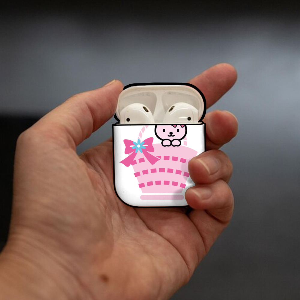 Hello Kitty ハローキティ AirPods 第2世代保護ケース ハードシェル ブラック 耐衝撃・防指紋・カラビナ付き