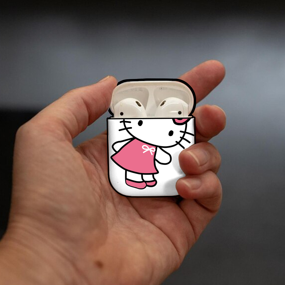 Hello Kitty ハローキティ AirPods 第2世代保護ケース ハードシェル ブラック 耐衝撃・防指紋・カラビナ付き