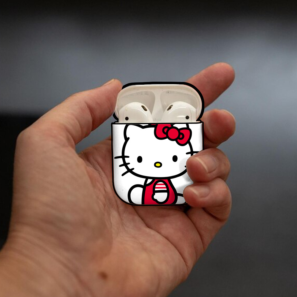 Hello Kitty ハローキティ AirPods 第2世代保護ケース ハードシェル ブラック 耐衝撃・防指紋・カラビナ付き