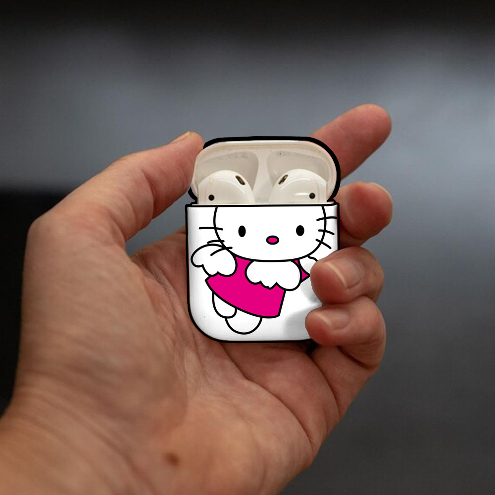 Hello Kitty ハローキティ AirPods 第2世代保護ケース ハードシェル ブラック 耐衝撃・防指紋・カラビナ付き