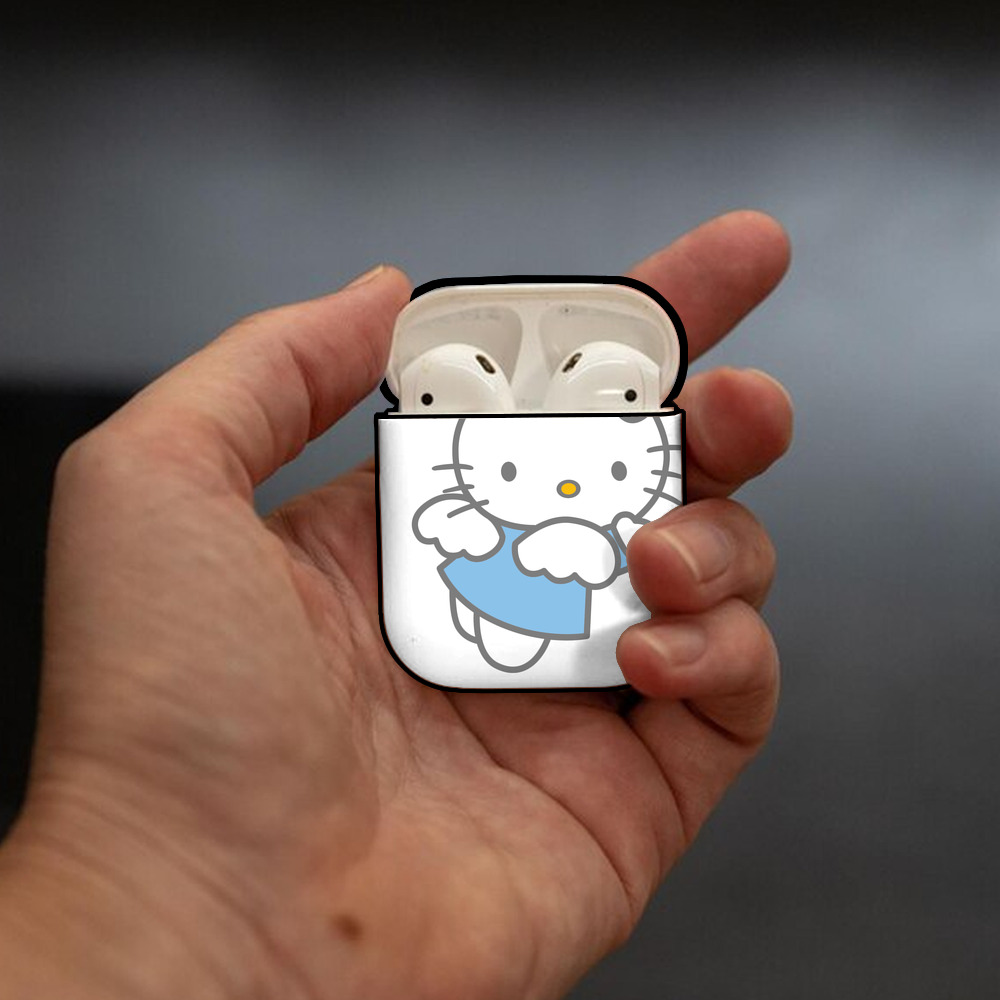 Hello Kitty ハローキティ AirPods 第2世代保護ケース ハードシェル ブラック 耐衝撃・防指紋・カラビナ付き