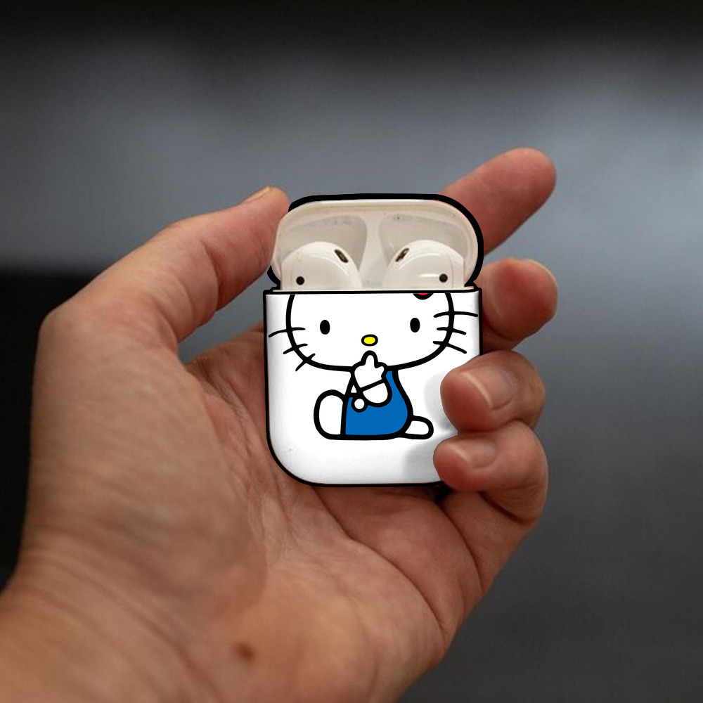 Hello Kitty ハローキティ AirPods 第2世代保護ケース ハードシェル ブラック 耐衝撃・防指紋・カラビナ付き